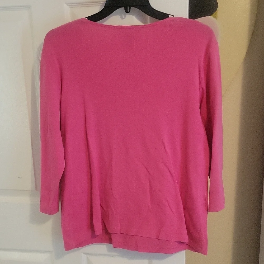Karen Scott Sz1X 100% Holiday cotton Pink Lg Sleeve Top with Glitter Heart Motif - Picture 4 of 4